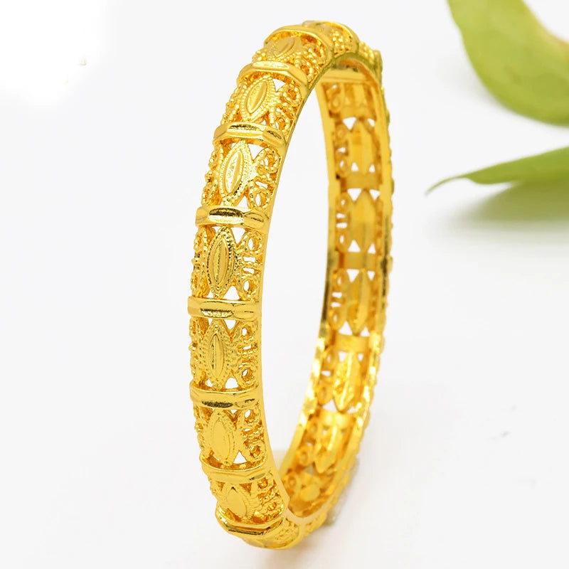 Luxury Dubai Gold Color Bangles For Women 24K Gold Plated Indian African Bracelets Charm Wedding Ethiopian Arabic Hand Jewelry