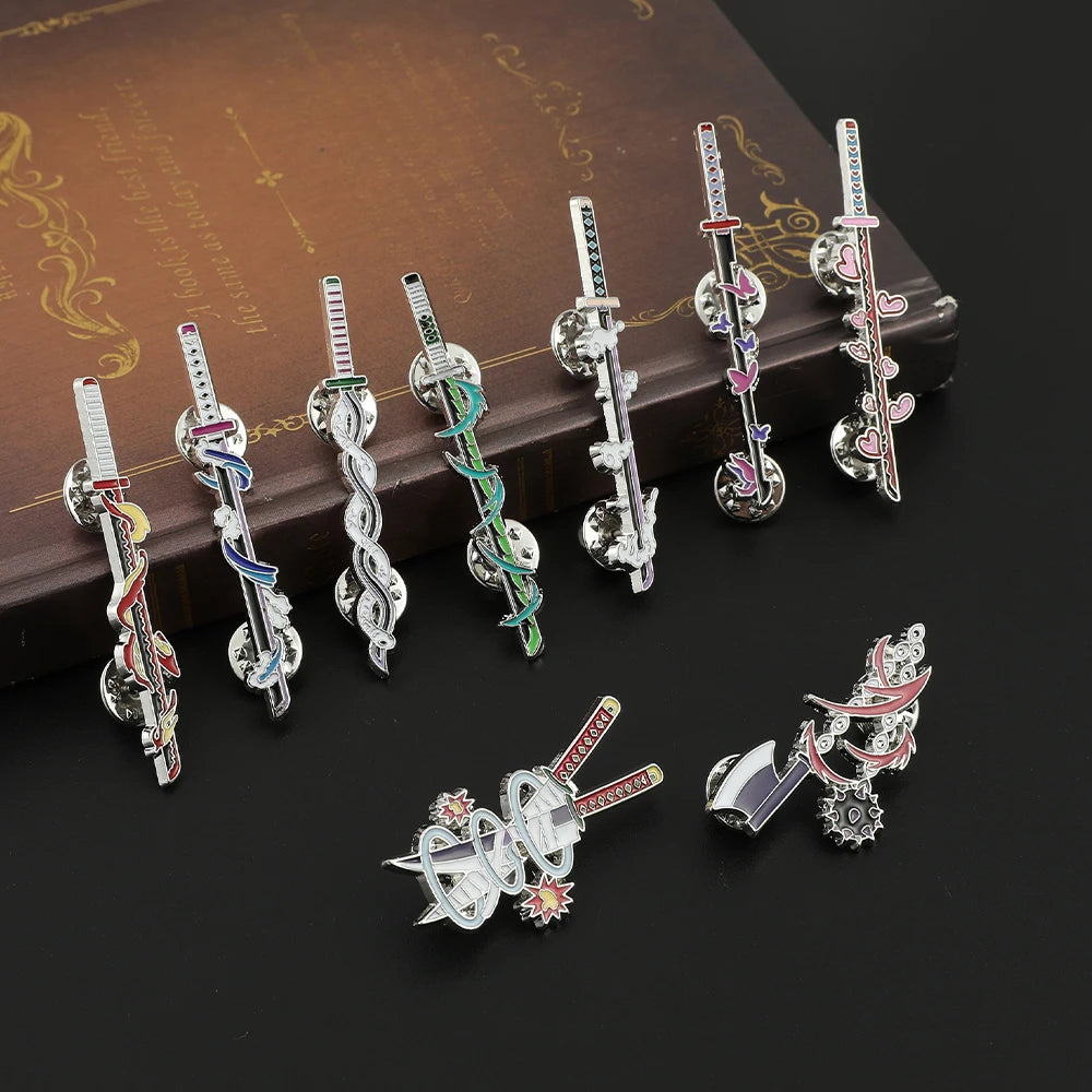Anime Demon Slayer Figure Weapon Enamel Pins Kochou Shinobu Metal Badge Brooch for Jacket Pins Accessories for Fans Gifts