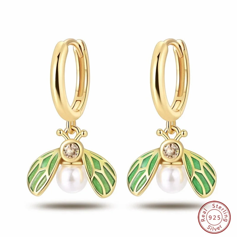 New in 925 Silver Color Gold Pearl Bee Irregularity Star Moon Earrings For Women 2025 Trending Fashion Jewelry Birthday Gifts