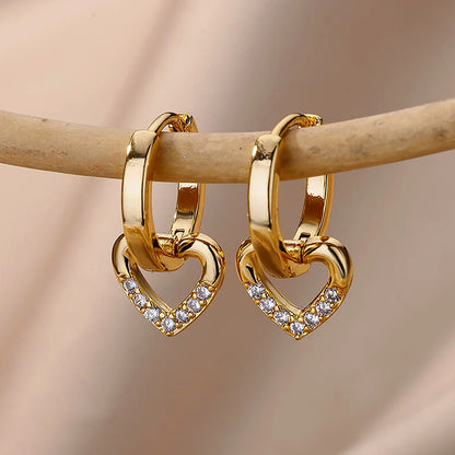 Hollow Zircon Heart Earrings For Women Stainless Steel Gold Color Heart Earring Luxury Wedding Couple Jewelry Gift Free Shipping