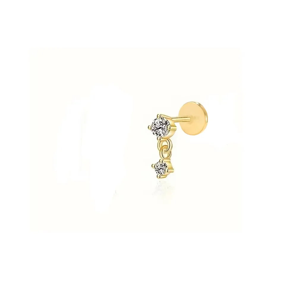 Aide 1pc 925 Sterling Silver Mini Zircon Thick Flat Screw Back Drop Earrings For Women K Gold Piercing Stud Earrings Jewelry