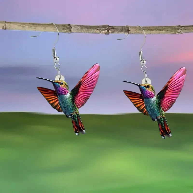 FTCY Acrylic Hummingbird Earrings For Women Retro Style Colorful Bird Drop Earrings Women's Jewelry Gifts