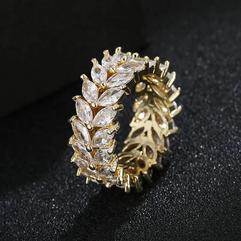 Luxury Gold Color Geometry Cubic Zirconia Wedding Rings for Elegant Women Engagement Ring Party Jewelry Gift