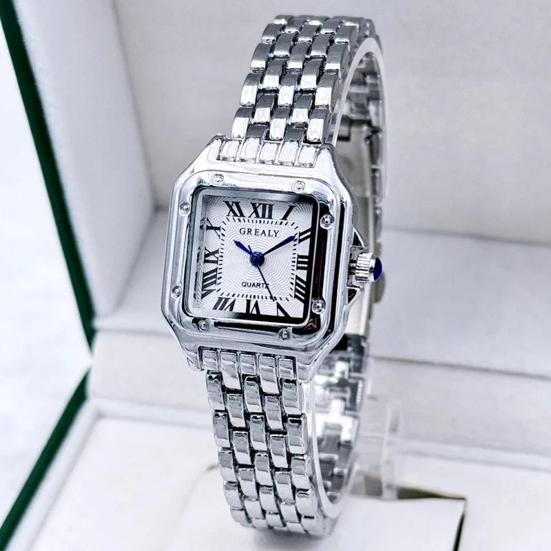 Fashion Quartz Women Watch Simple Elegant Square Dial Gold Stainless Steel Strap Waterproof Leisure Business Watches Gift