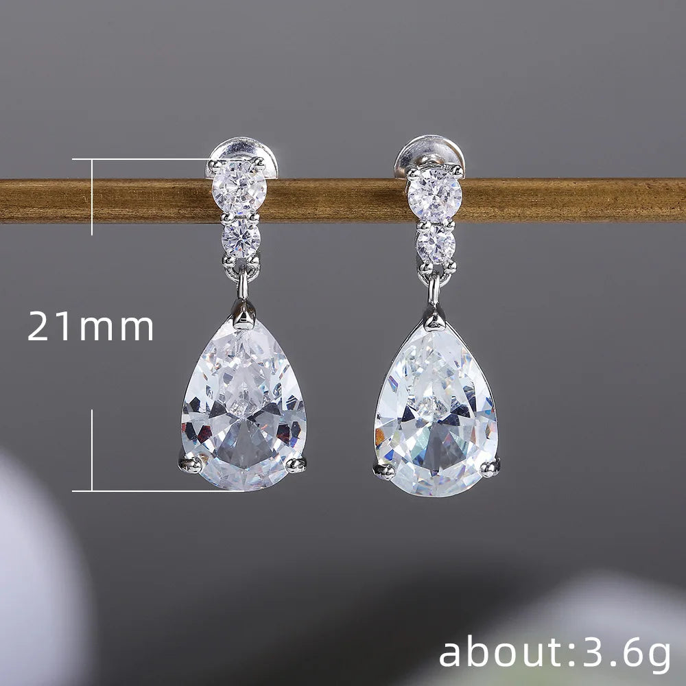 Huitan Gorgeous AAA Cubic Zirconia Water Drop Charm Women Drop Earring Wedding Band Jewelry White/Purple High Quality Earrings