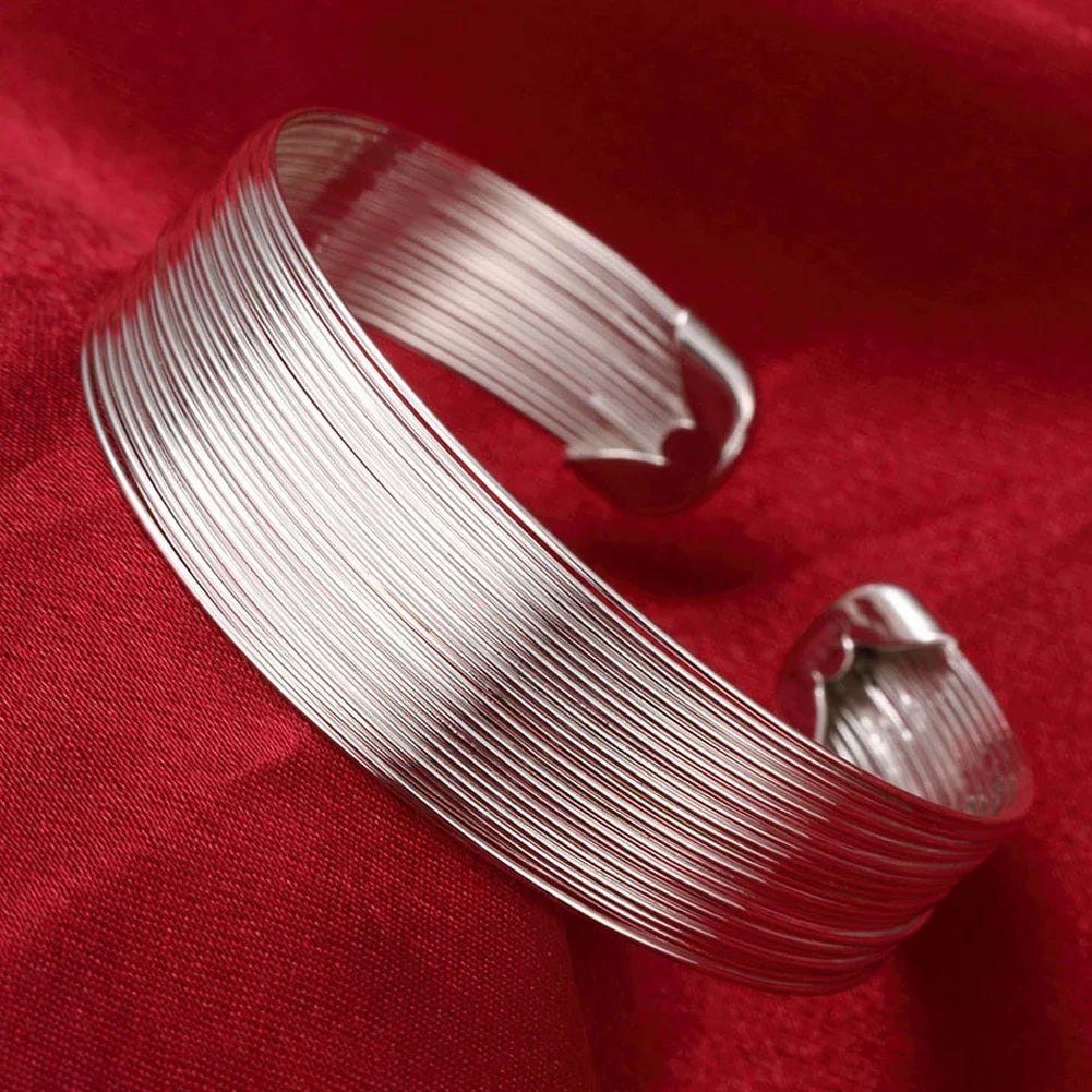 Trendy 925 Sterling Silver Big Bangles Bracelet Cute Charms for Women Lady Fashion Jewelry Adjustment Cuff Wedding Luxury