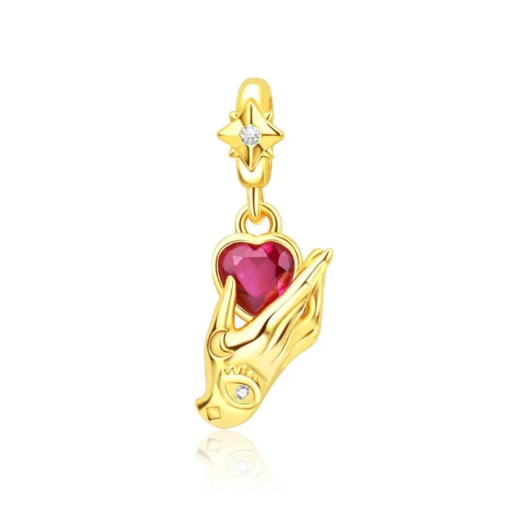 Original 925 Sterling Silver Gold Heart Charms Beads Sparkling MapleLeaf Safety Pendant For Women Bracelet DIY Fine Jewelry Gift