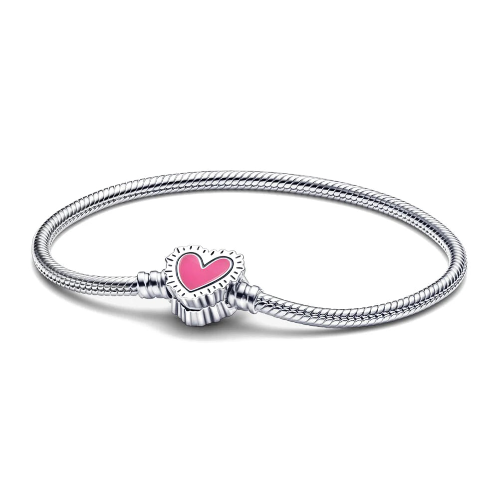 Sterling Silver 925 Original Pineapple Heart Flower Zircon Bracelet Suitable For DIY Charm Birthday Jewelry Gifts