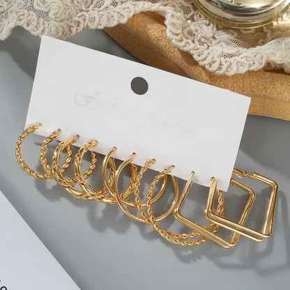 16 Pairs Set Of Hoop Earrings Twisted Love Heart Geometric Square Design Jewelry Elegant Simple Style Big Set Gift For Women New