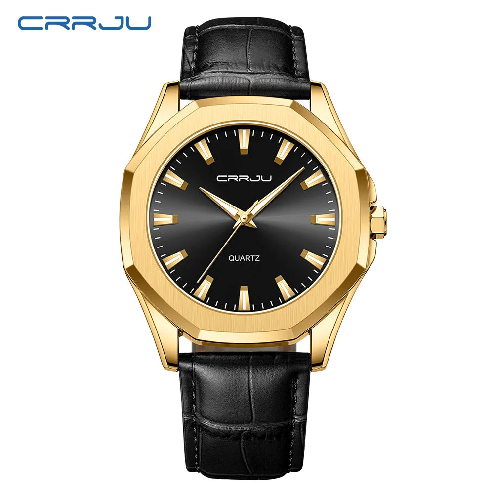 CRRJU New Casual Minimalista Quartz Men's Watches with Leather Strap Simple Luminous Hands Male Clock