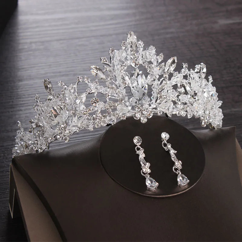 Itacazzo Bridal Headwear Hand Wrapped Crown Necklace Earring Set of Four Pieces&Suitable for Women's Wedding and Birthday Party