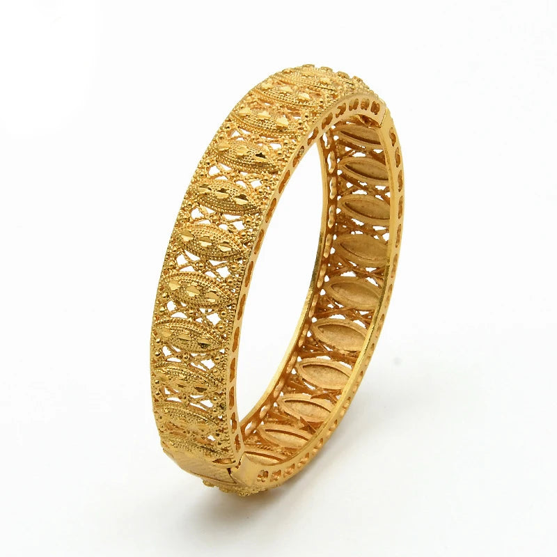 Luxury Dubai Gold Color Bangles For Women 24K Gold Plated Indian African Bracelets Charm Wedding Ethiopian Arabic Hand Jewelry