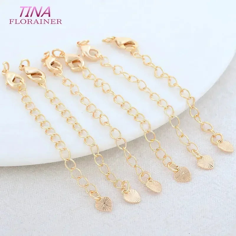 6PCS 14K Gold Color Brass Extender Chain with Lobster Clasps High Quality Jewelry Accessories  For DIY Jewelry Making Findings