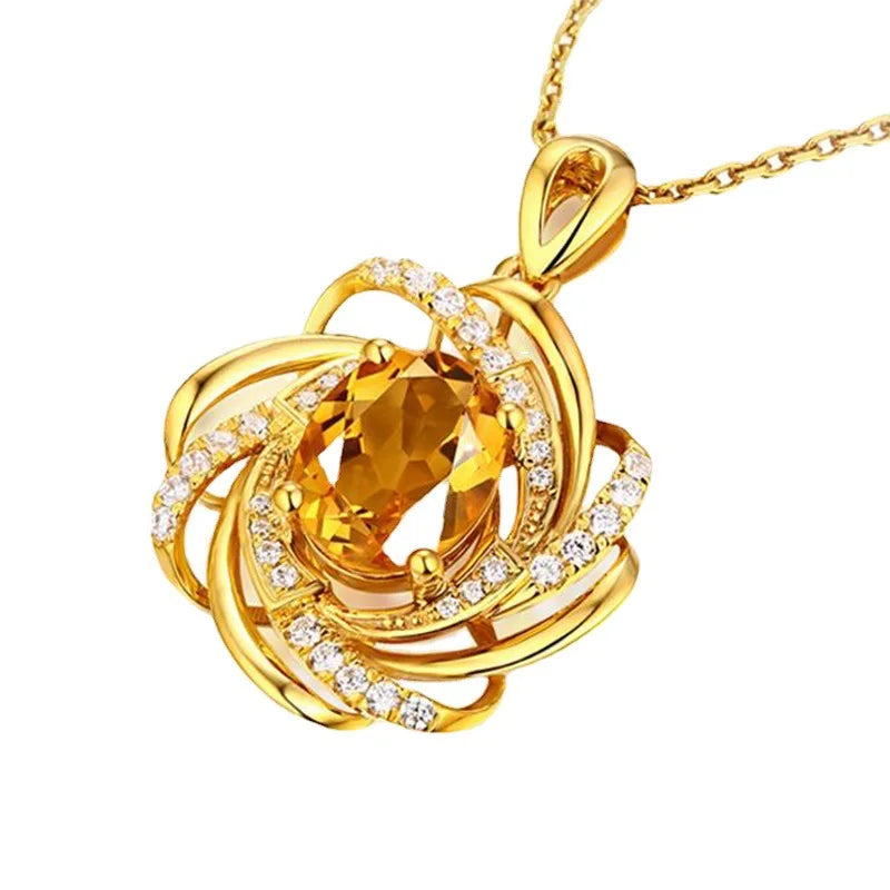 New Luxury Sapphire Crystal Pendant Necklace For Women Elegant Oval Flower Spiral Charm  Romantic Wedding Jewelry bijoux