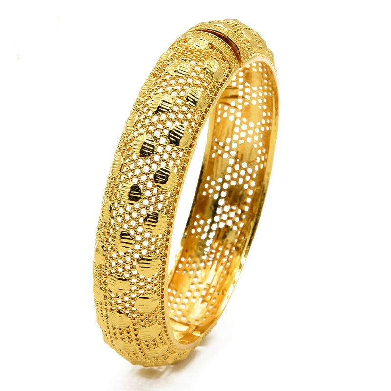 Luxury Dubai Gold Color Bangles For Women 24K Gold Plated Indian African Bracelets Charm Wedding Ethiopian Arabic Hand Jewelry