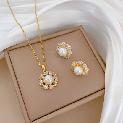 DIEYURO 316L Stainless Steel Butterfly Flower Bowknot Necklace Earrings For Women Girl New Concise Trendy Jewelry Set Gift Party