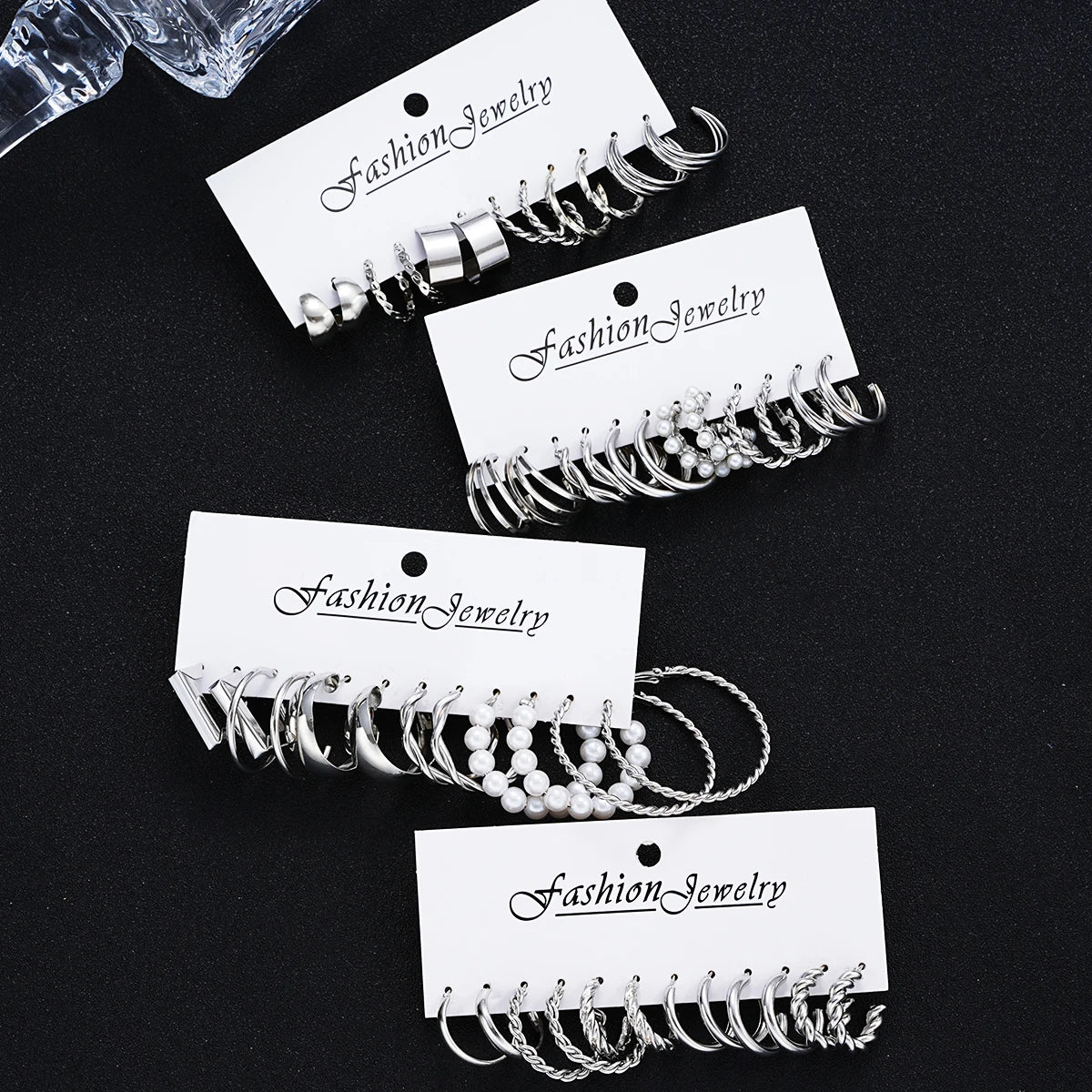 24 Pcs Fashion Vintage Hoop Earrings Set for Women Boho Metal Circle Geometric Twist Pearl Studs Earrings Trendy Jewelry Gifts