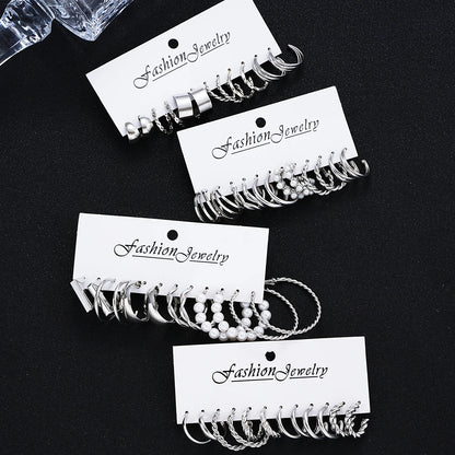 24 Pcs Fashion Vintage Hoop Earrings Set for Women Boho Metal Circle Geometric Twist Pearl Studs Earrings Trendy Jewelry Gifts