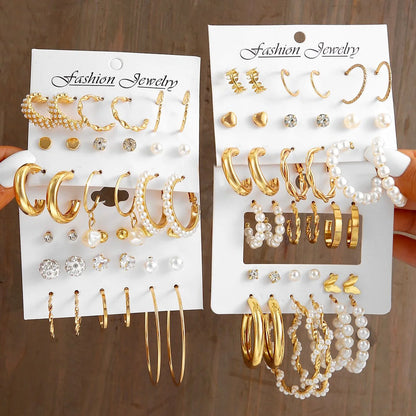 18 Pcs New Fashion Colorful Earrings Set For Women Boho Butterfly Gold Silver Color Pearl Circle Dangle Earrings Jewelry Gifts