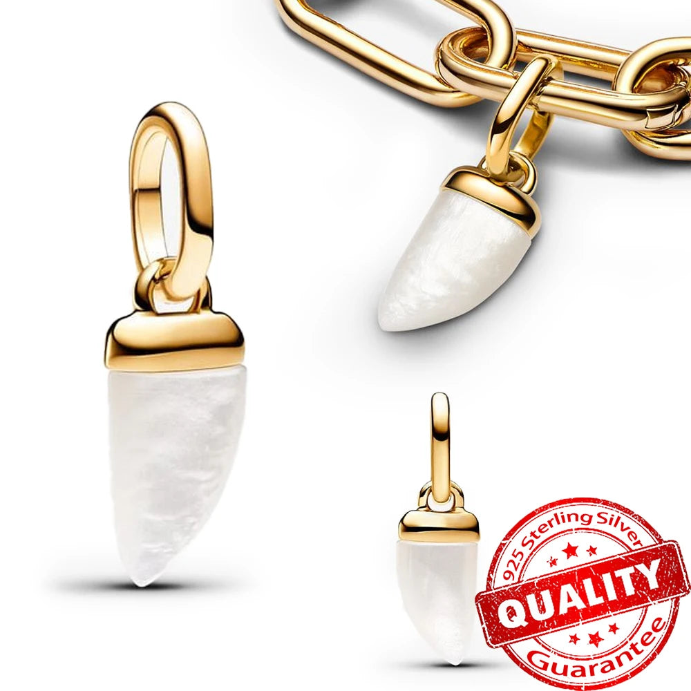 Sparkling Gold Monstera Leaf Charm Fit Original Bracelet 925 Sterling Silver Shark Tooth Mini Charm for Girls Party Jewelry