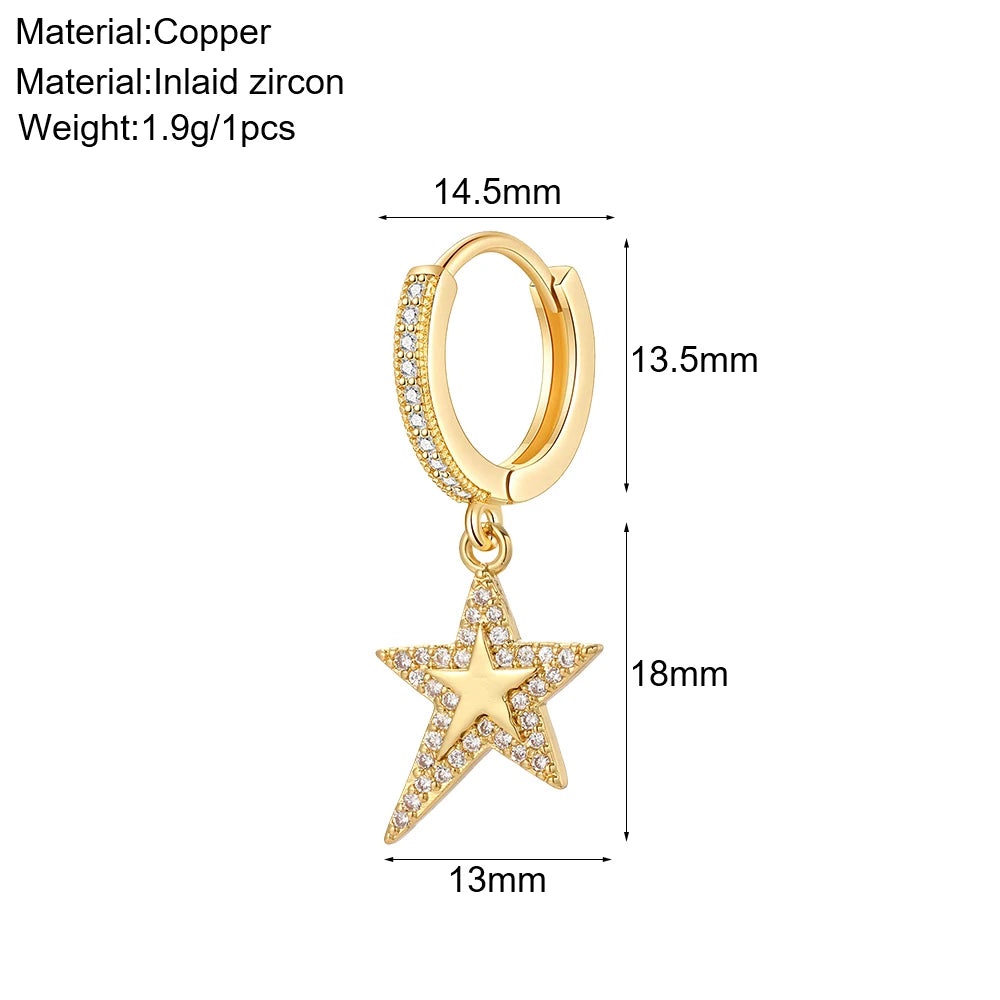 Cute Sun Moon Star Rainbow Red Heart Love Rose Flower Korean Hoop Earrings for Women Gold Color New In Earring High Quality