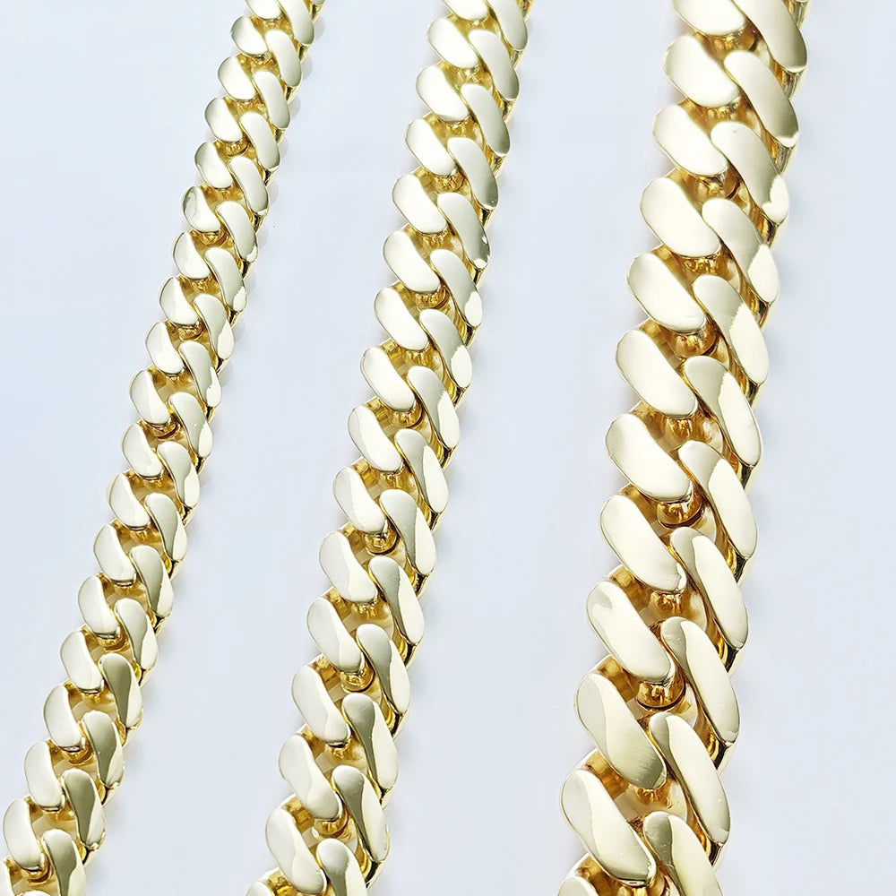 HHIOK Hot Sale Monaco 14k Gold Plated Mans Chain Iced Out Clasp Necklace Miami 12/15/20mm Brass Cuban Link Chain for Men