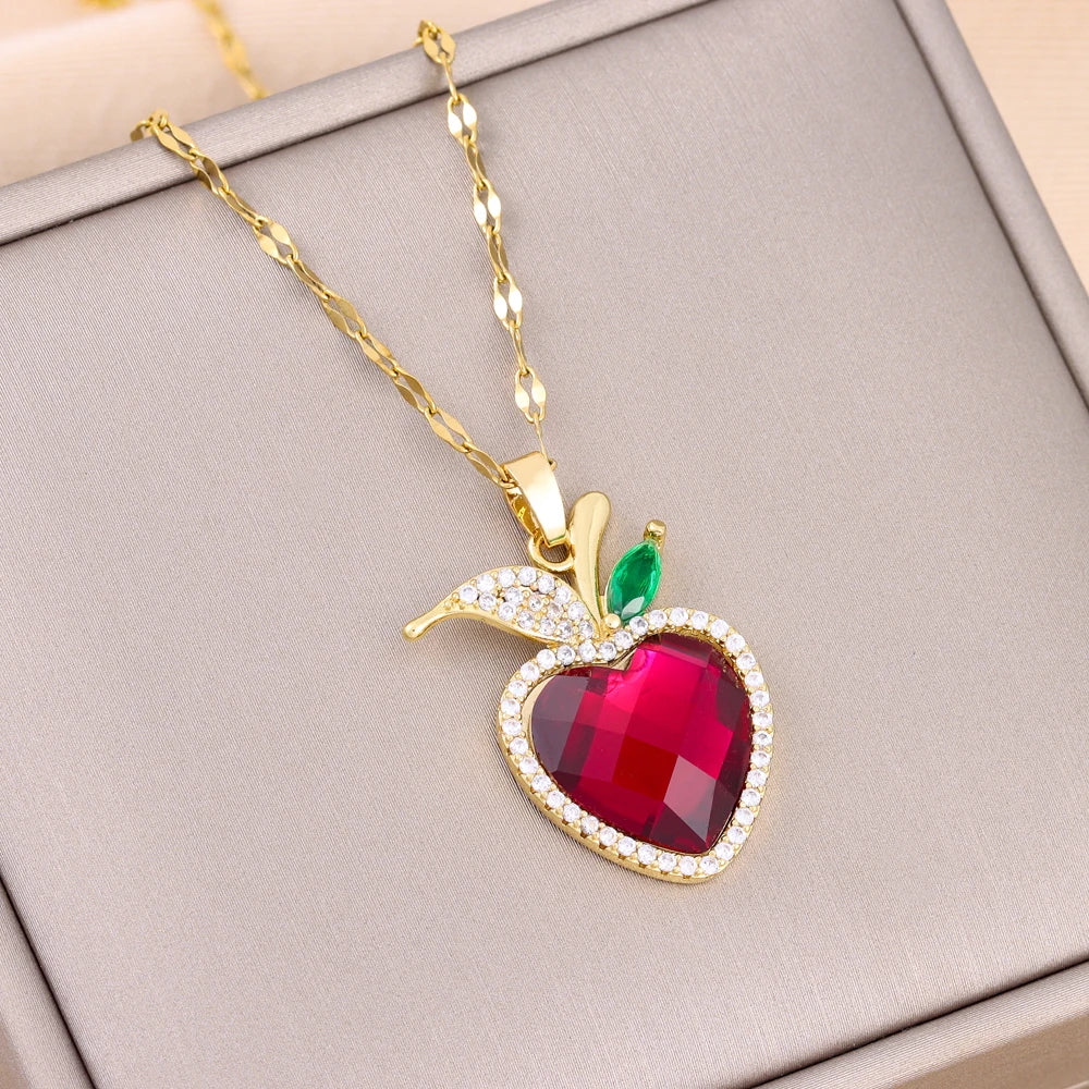 Trendy 18K Gold Plated Zircon Crystal Pendant Stainless Steel Necklace For Women Female Clavicle Chain Jewelry Lady Accessories