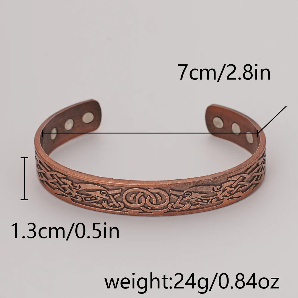European and American Copper Vintage Simple Double Ring Pattern Magnet Energy Ring Bracelet Set