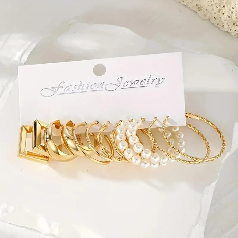 24 Pcs Fashion Vintage Hoop Earrings Set for Women Boho Metal Circle Geometric Twist Pearl Studs Earrings Trendy Jewelry Gifts