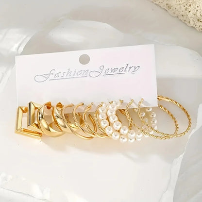 24 Pcs Fashion Vintage Hoop Earrings Set for Women Boho Metal Circle Geometric Twist Pearl Studs Earrings Trendy Jewelry Gifts
