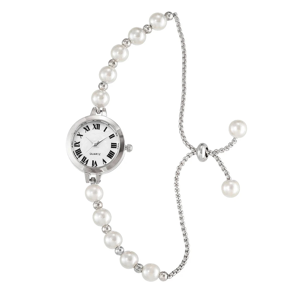 LUCKY FOX New Minimalist Style Pearl Bracelet Women Quartz Watch Fashionable Small Disc Design Light Luxury Jewelry Women Watch