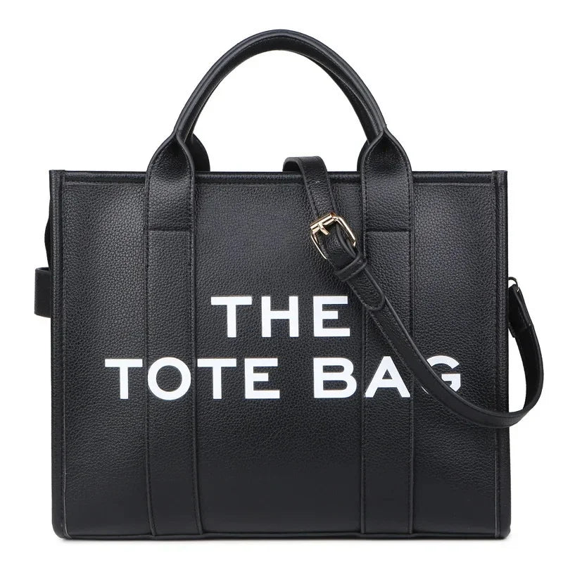 Simplified Casual Large Capacity Women's Tote Bag PU Letter Handbag Crossbody Bag Simple Style over Shoulder Bag for Ladies