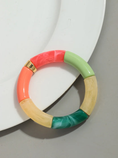 Bohomia Acrylic Design Style Chunky Bamboo Stackable Bracelet for Women Boho Elastic Colorful Tube Beads Braceletes 2024 Jewelry