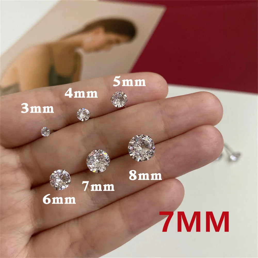 Men's Zircon Silver Color Stud Earrings Hip Hop Rhinestone Earring For Women Men's Street Jewelry Elegant Fashion Accessories