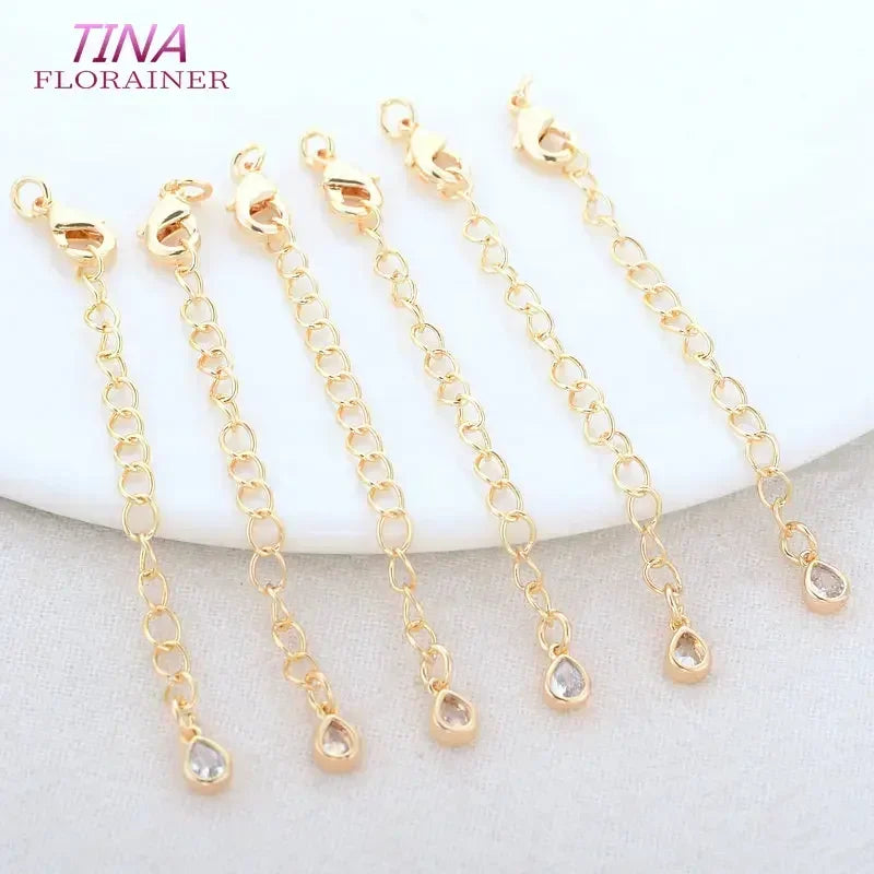 6PCS 14K Gold Color Brass Extender Chain with Lobster Clasps High Quality Jewelry Accessories  For DIY Jewelry Making Findings