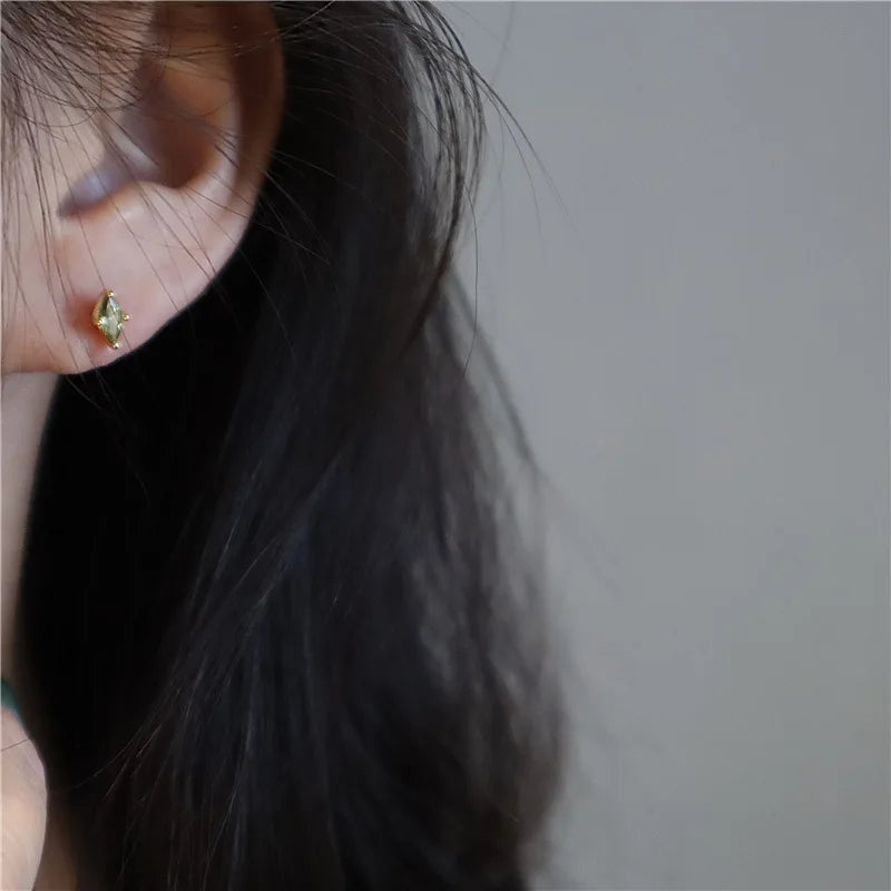 Simple Olive Green Evil Eye Zircon Stud Earrings Women 925 Sterling Silver Fashion Personality European Jewelry