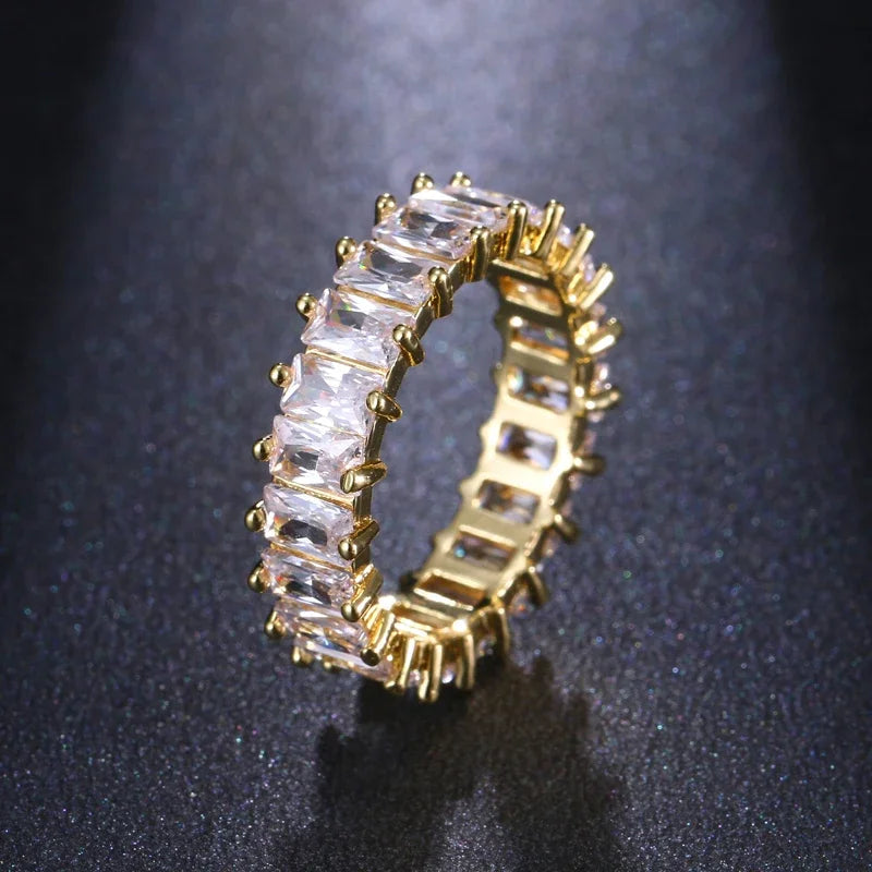 Luxury Gold Color Geometry Cubic Zirconia Wedding Rings for Elegant Women Engagement Ring Party Jewelry Gift