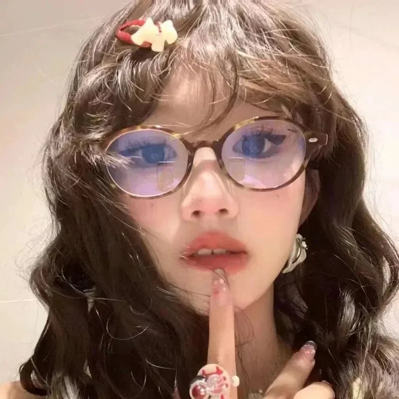 Y2K Retro Oval Frame Glasses Women Leopard Ins Style Sweet Cool Eyewear Trend Brand Reading Computer Anti Blue Light Eyeglasses