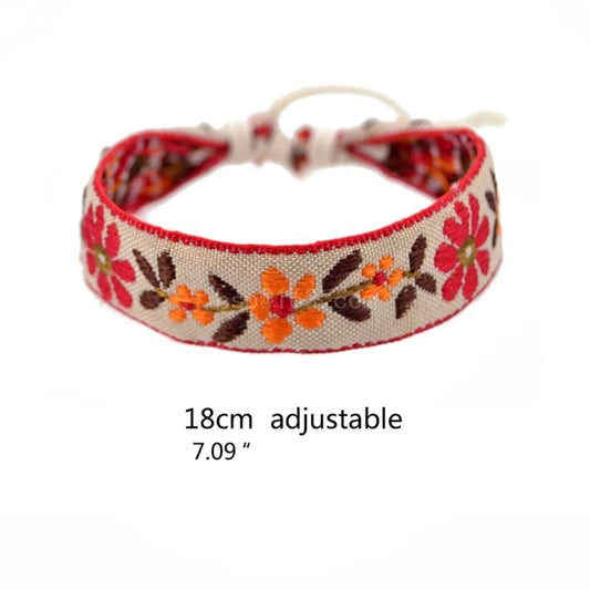 1pcs Boho Strawberry Flower Embroidered Bracelet for Kids Handmade Braided Bracelet Friendship Wrap Thread Woven Wristbands