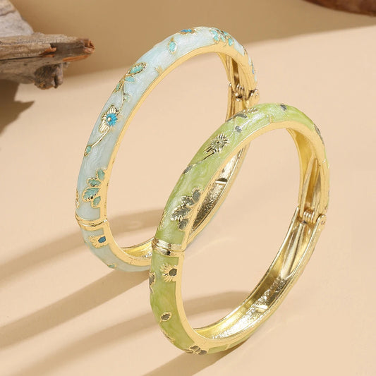 FTCY 2 Pcs Flower Bracelet For Women Vintage Bohemian Cloisonne Women's Bangles Luxury Jewelry Gifts