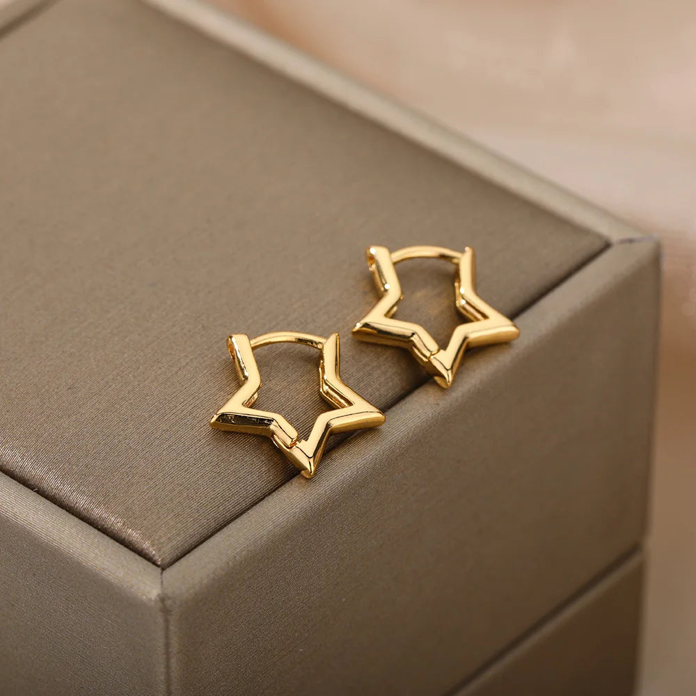 Stainless Steel Star Hoop Earings For Women 2024 Trend New In Luxury Gold Color Earrings Ear Jewelry Gift pendientes mujer