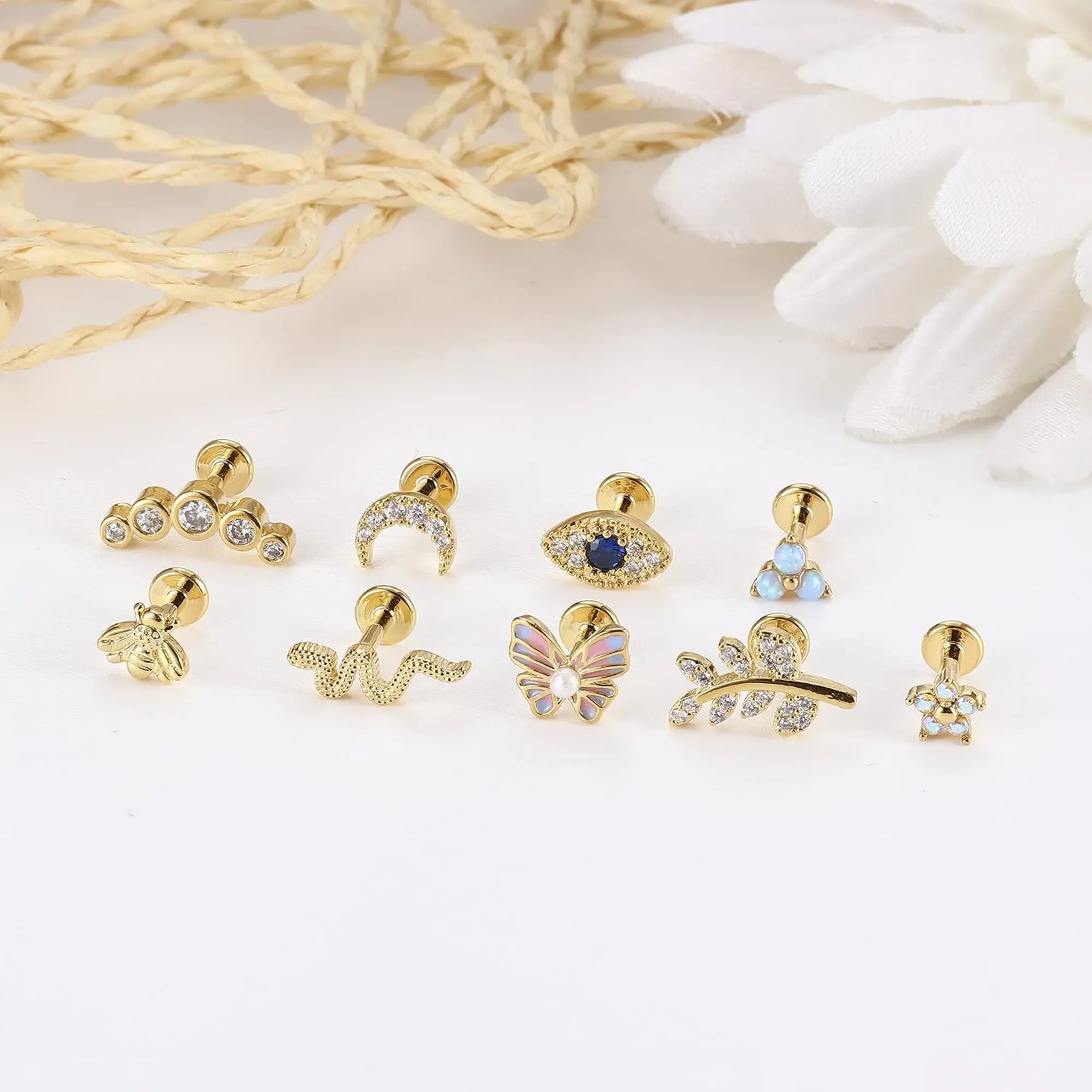 Drperfect 16G Cartilage Earrings Stud for Women Stainless Steel Flat Back Butterfly Moon Flower Helix Tragus Piercing Jewelry