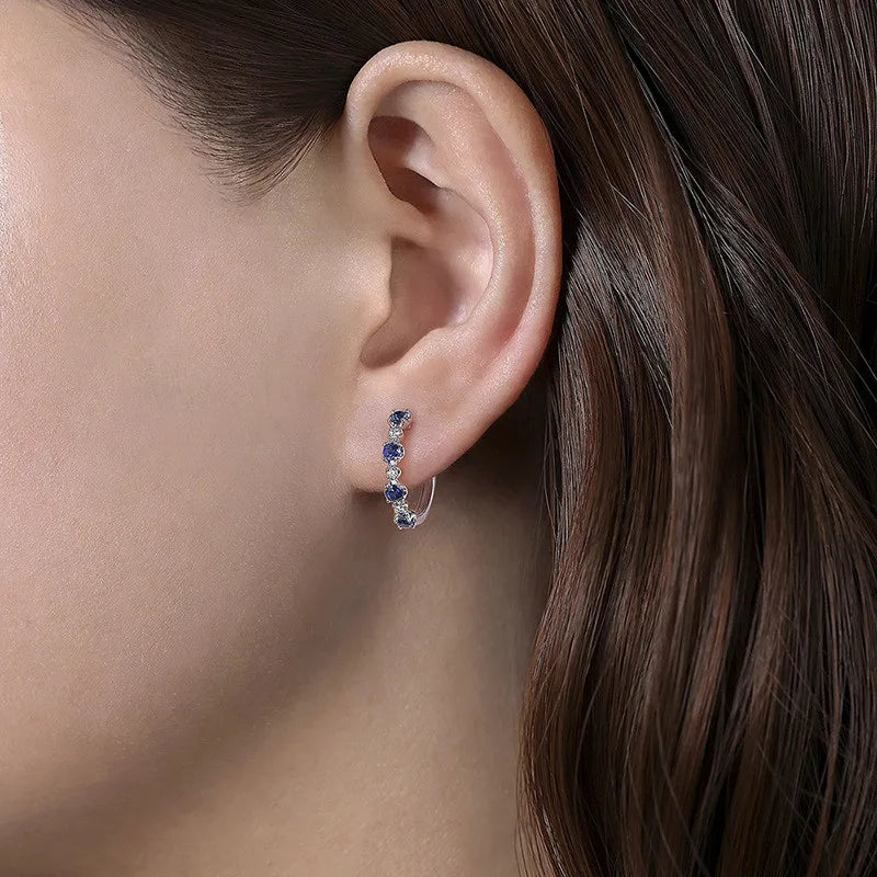 925 Sterling Silver Round Blue/White CZ Hoop Earrings for Women Exquisite Birthday Gift Female Jewelry Gifts