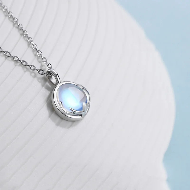 CIAXY Silver Color Moonstone Pendant Necklaces for Women Temperament Deer Antlers Clavicle Chain Luxury Jewelry collares