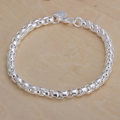 925 Sterling Silver Square Buckle 10MM Side Chain Solid Bracelet for Women Men Charm Party Gift Wedding Fashion Jewelry