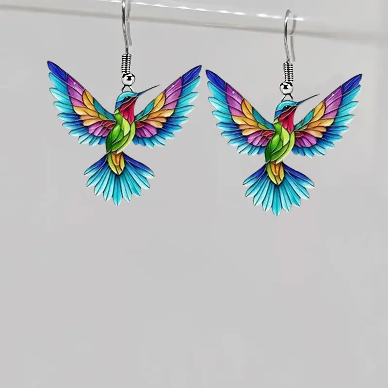 FTCY Acrylic Hummingbird Earrings For Women Retro Style Colorful Bird Drop Earrings Women's Jewelry Gifts