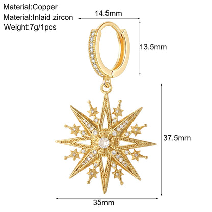 Cute Sun Moon Star Rainbow Red Heart Love Rose Flower Korean Hoop Earrings for Women Gold Color New In Earring High Quality