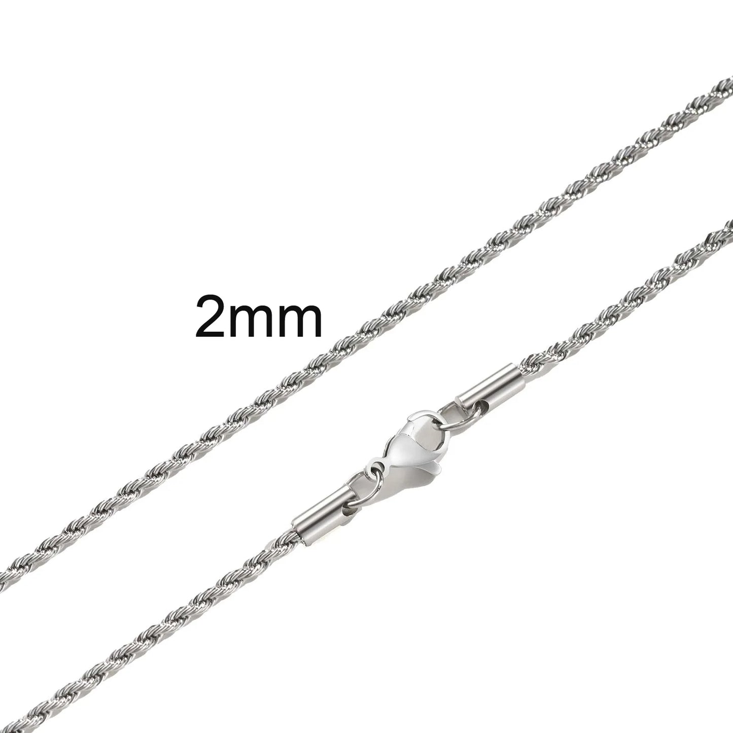 Ropes Long Necklace for Men Women,Stainless Steel Minimalist Twist Rope Chain Necklace,Punk Gold Silver Black Color 2 TO 5mm