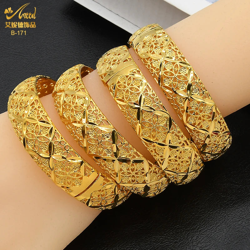 ANIID Dubai 24K Gold Plated Jewelry Bangle Wedding Party Gifts Arabic Women Braclets Indian Bangle Charm Bracelets Wholesale