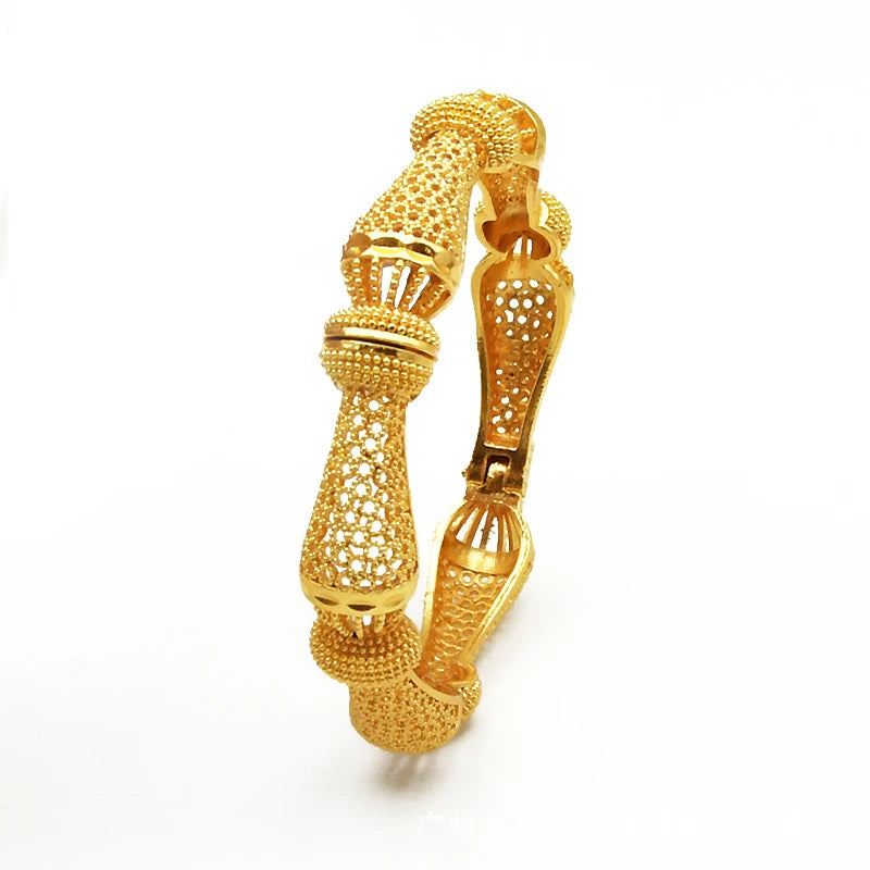 Luxury Dubai Gold Color Bangles For Women 24K Gold Plated Indian African Bracelets Charm Wedding Ethiopian Arabic Hand Jewelry